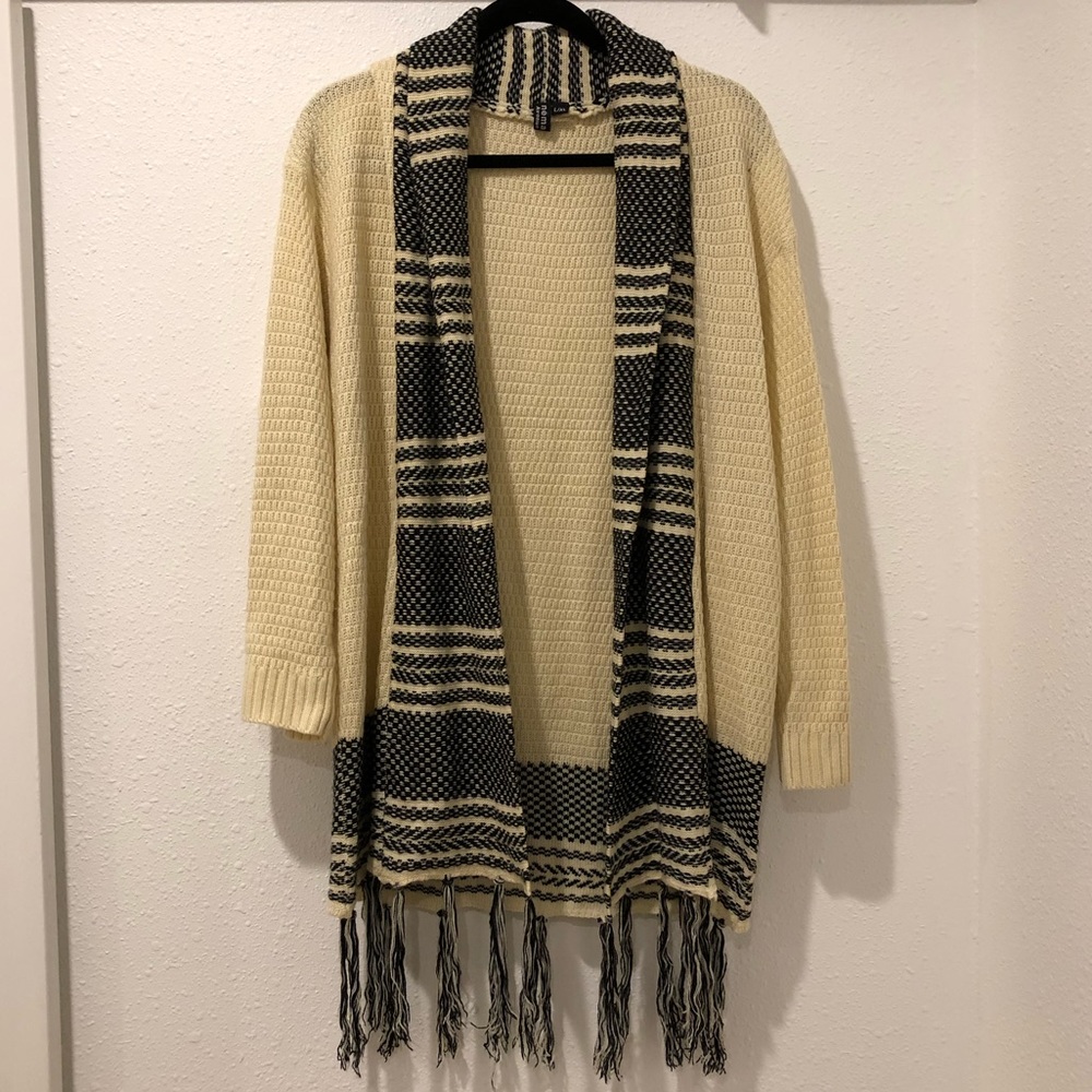 Black & Cream Tasseled Cardigan